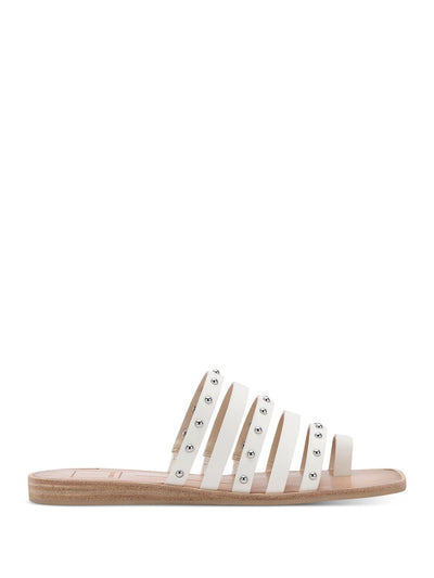 DOLCE VITA Womens White Toe-Loop Strappy Studded Kaylee Square Toe Wedge Slip On Slide Sandals 8 M