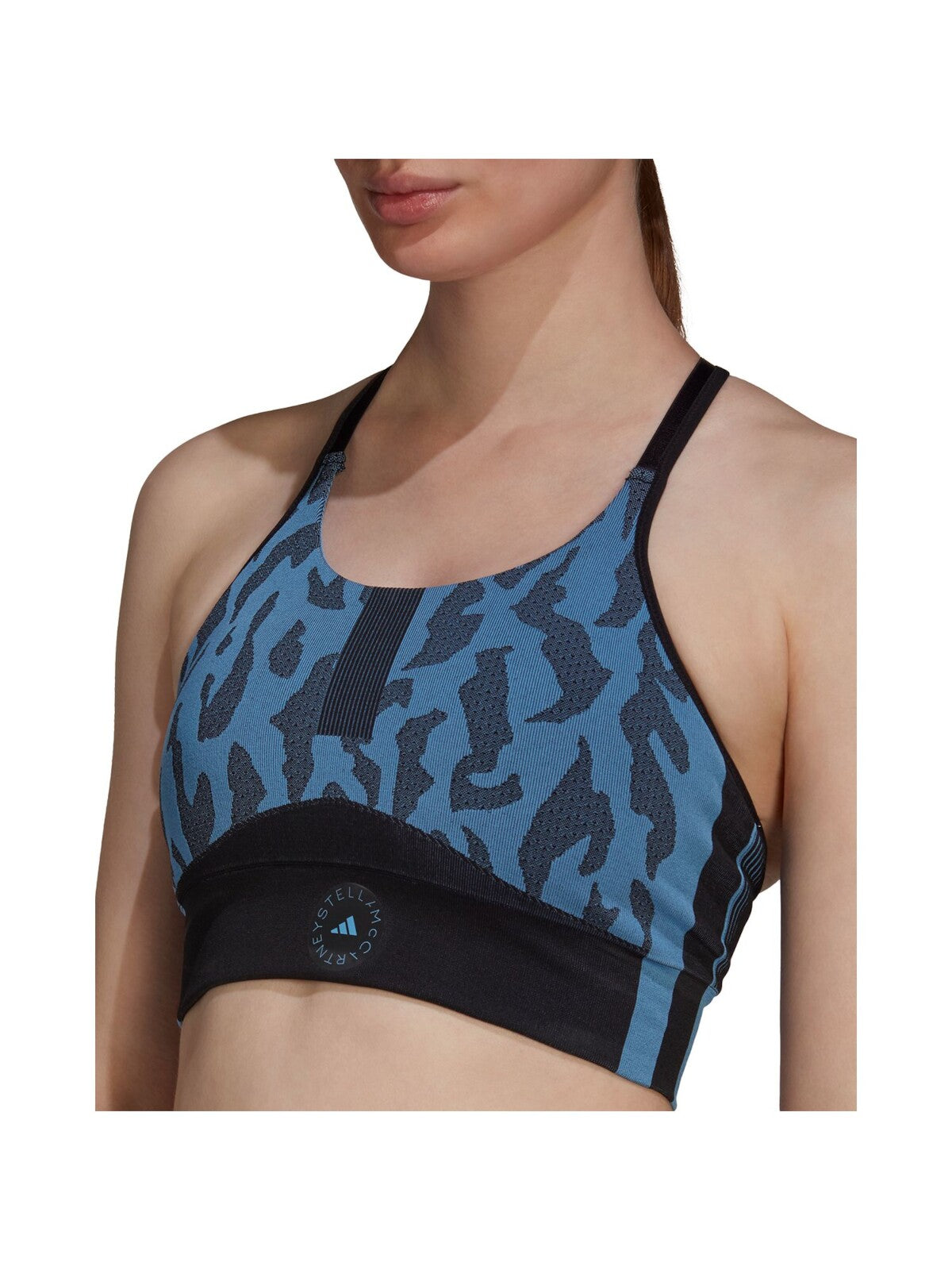 ADIDAS Intimates Blue Seemless Stretch Easy Care Animal Print Sports Bra S