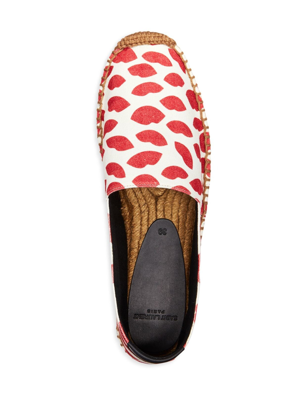 SAINT LAURENT Womens Red Lip Printed Logo Woven Bianco Round Toe Platform Slip On Espadrille Shoes 36