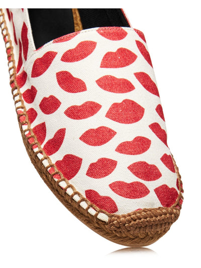 SAINT LAURENT Womens Red Lip Printed Logo Woven Bianco Round Toe Platform Slip On Espadrille Shoes