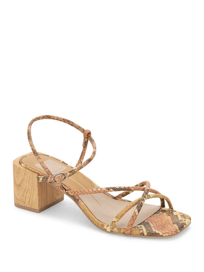 DOLCE VITA Womens Beige Wood-Like Strappy Padded Zilla Square Toe Block Heel Buckle Slingback Sandal 9