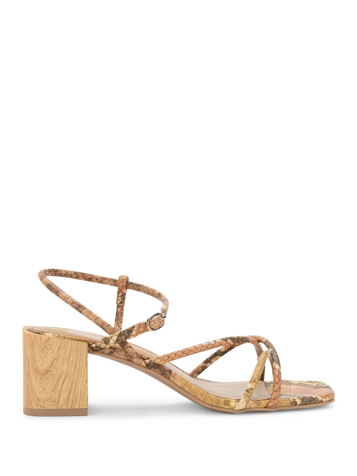 DOLCE VITA Womens Beige Wood-Like Strappy Padded Zilla Square Toe Block Heel Buckle Slingback Sandal 9