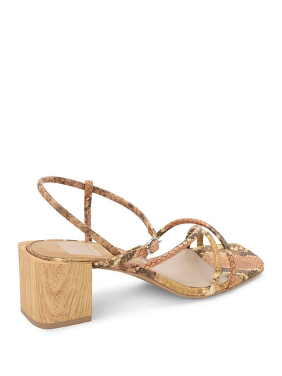 DOLCE VITA Womens Beige Wood-Like Strappy Padded Zilla Square Toe Block Heel Buckle Slingback Sandal 9