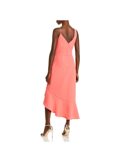 AQUA FORMAL Womens Coral Zippered Ruffled Wrap Style Skirt Lined Sleeveless V Neck Maxi Hi-Lo Dress 6