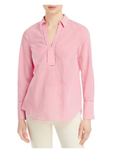 KOBI HALPERIN Womens Pink Striped Long Sleeve V Neck Wear To Work Blouse XS