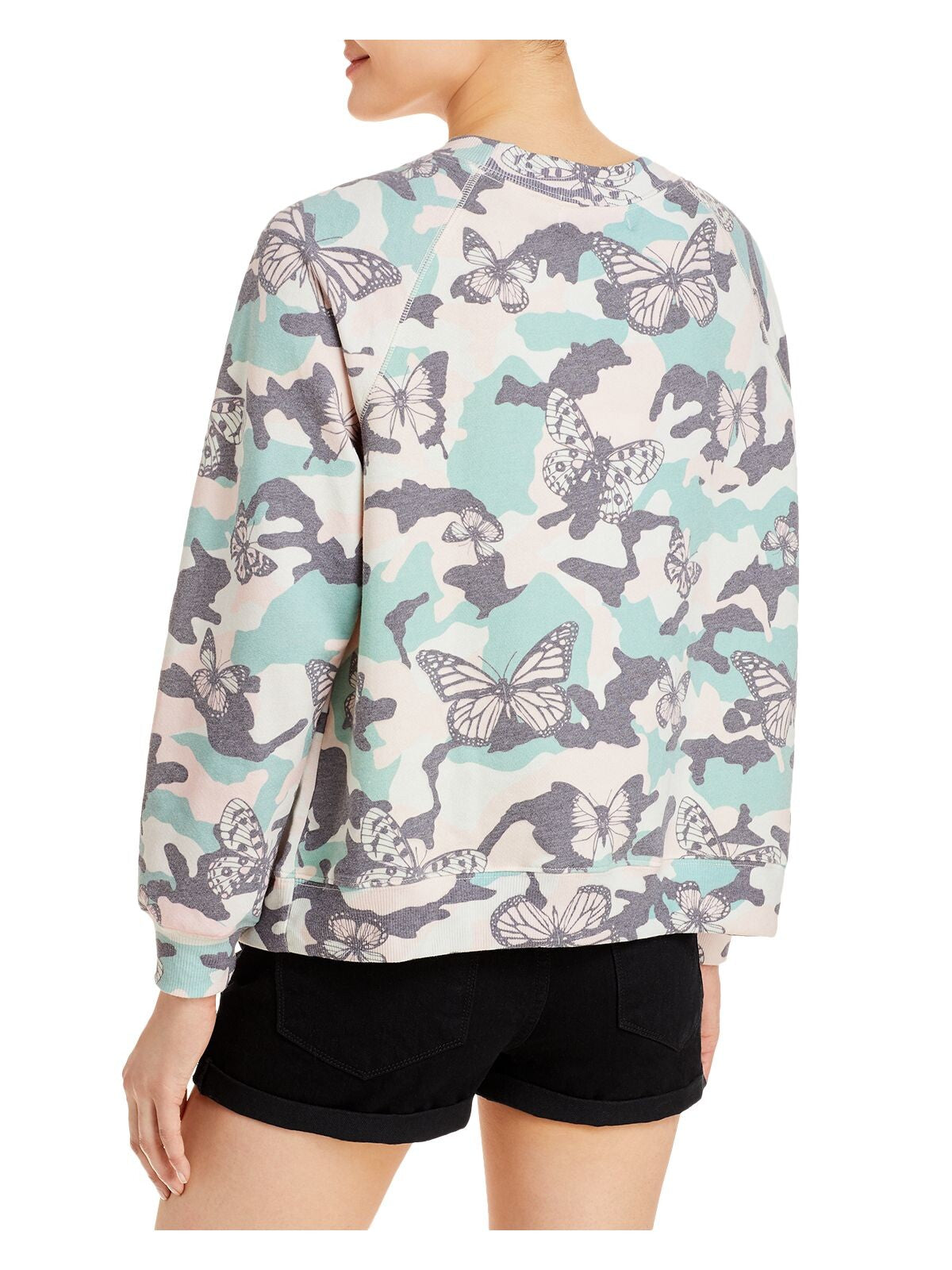 WILD FOX Womens Crewneck Long Raglan Sleeves Ribbed Sweatshirt
