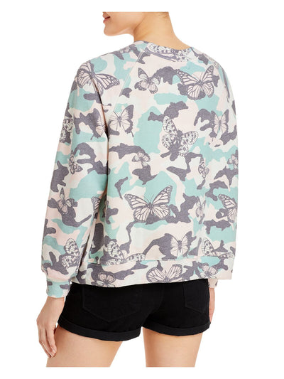 WILD FOX Womens Crewneck Long Raglan Sleeves Ribbed Sweatshirt