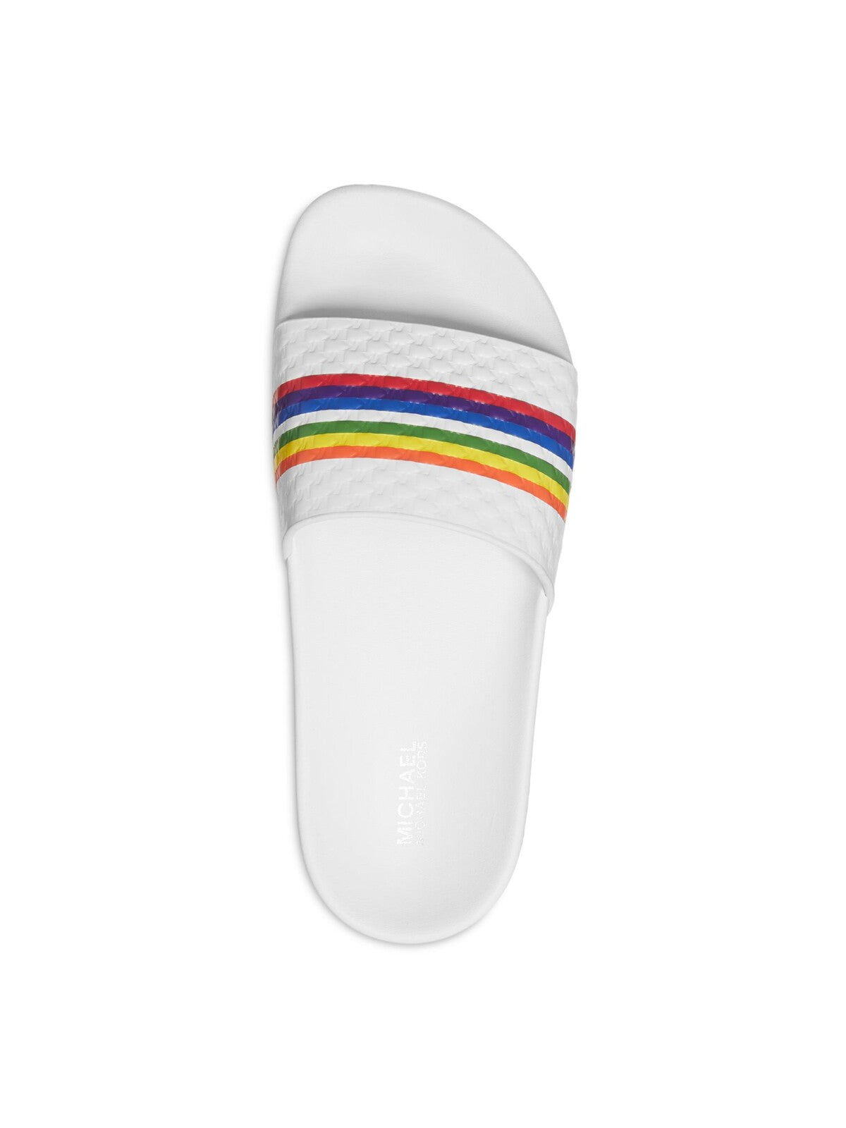 MICHAEL KORS Womens White Striped Logo Gilmore Round Toe Platform Slip On Leather Slide Sandals 8 M