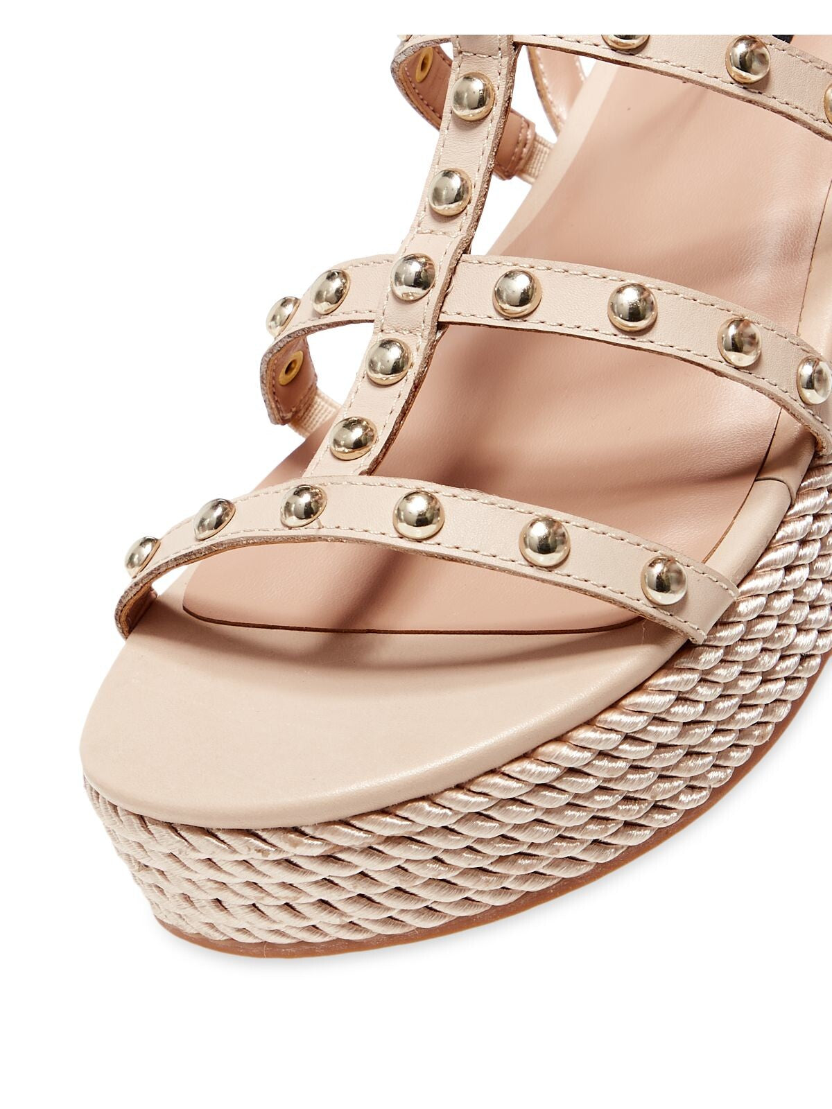 AQUA Womens Beige 1-1/2" Platform Studded Strappy Kimm Round Toe Wedge Buckle Leather Gladiator Sandals Shoes M