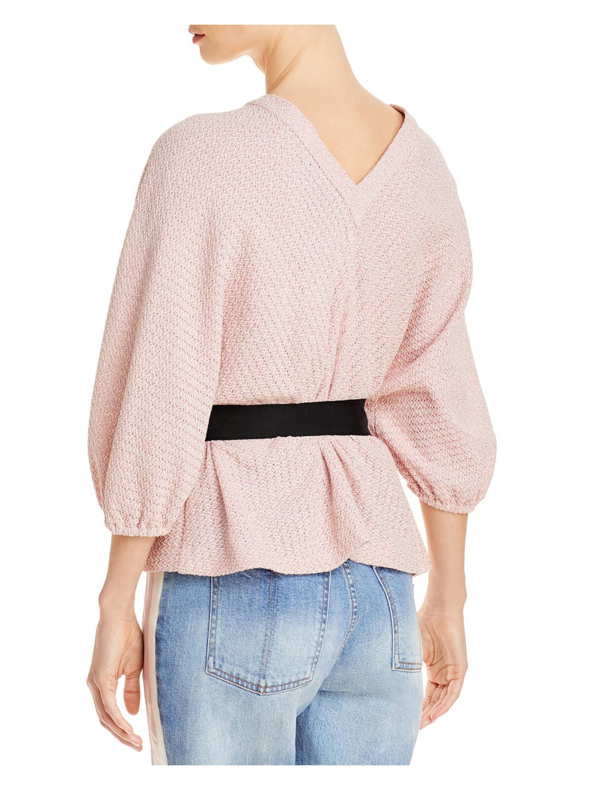 HELLESSY Womens Pleated Dolman Sleeve Button Detail Tie Belt V Neck Peplum Top