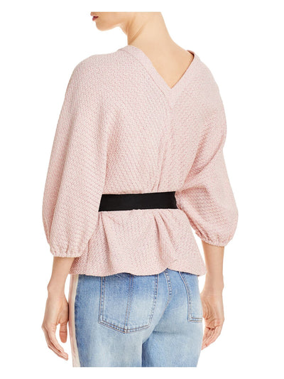 HELLESSY Womens Pleated Dolman Sleeve Button Detail Tie Belt V Neck Peplum Top
