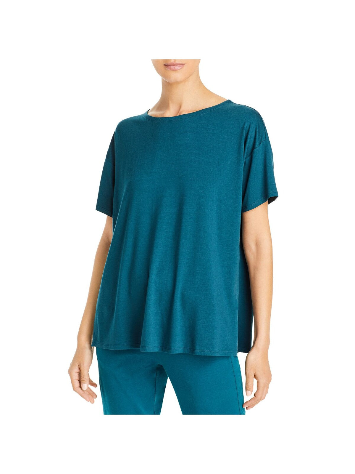 EILEEN FISHER Womens Teal Stretch Short Sleeve Scoop Neck T-Shirt XXS