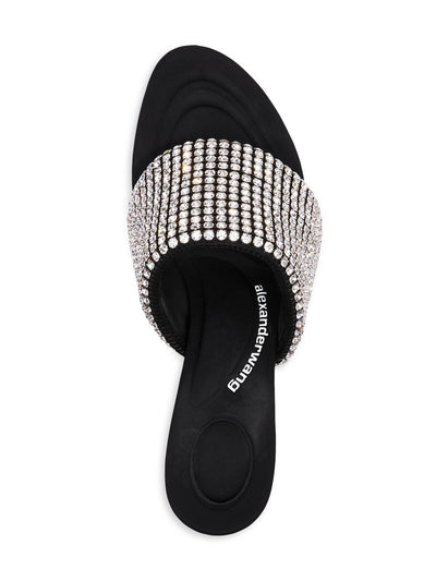 ALEXANDER WANG Womens Black Molded Footbed Cushioned Embellished Sienna Round Toe Stiletto Slip On Dress Heeled Sandal 37.5
