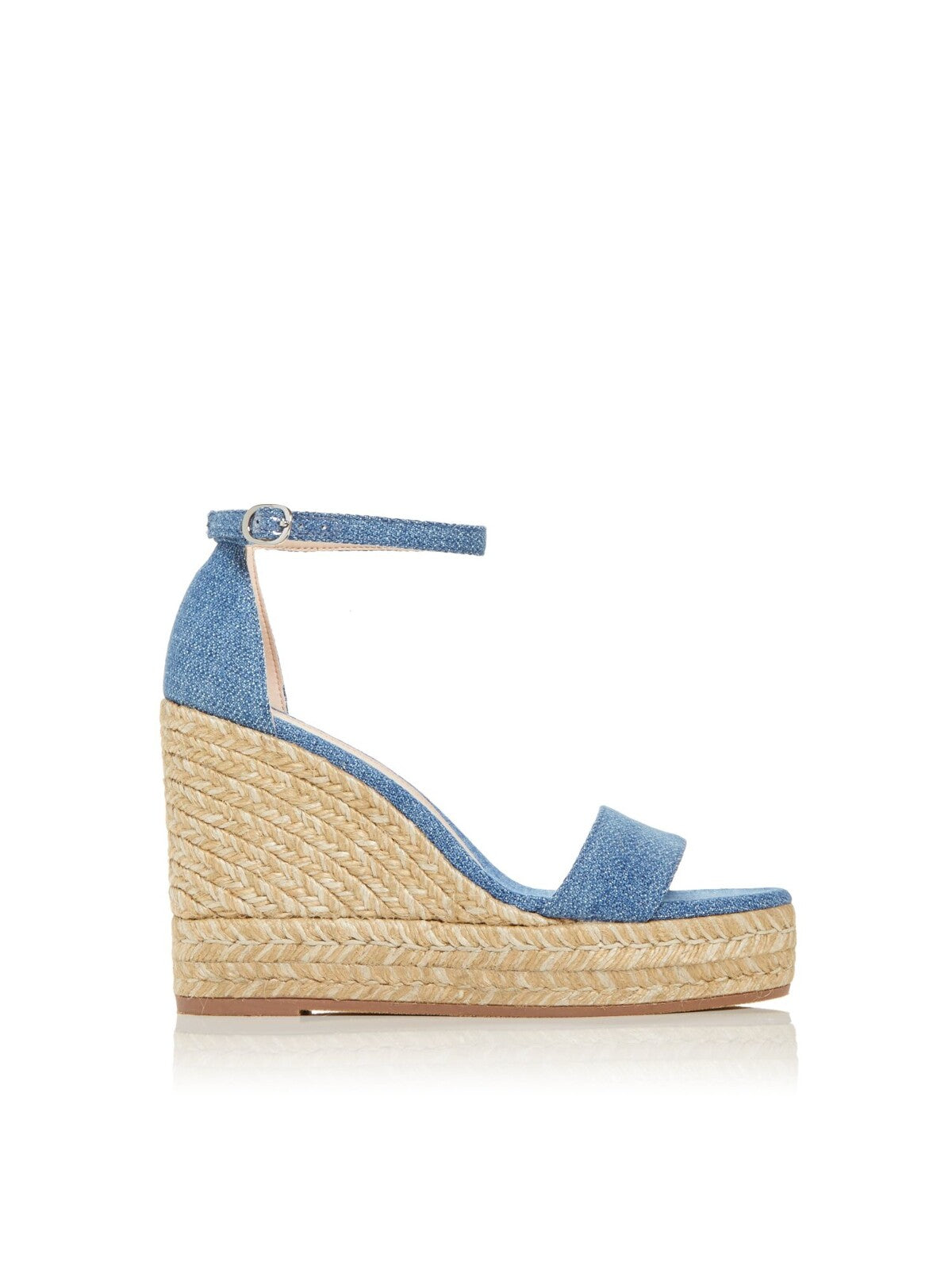 STUART WEITZMAN Womens Blue Denim 1" Platform Padded Ankle Strap Floria Almond Toe Wedge Buckle Espadrille Shoes 10 C