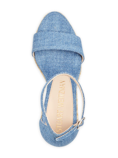 STUART WEITZMAN Womens Blue Denim 1" Platform Padded Ankle Strap Floria Almond Toe Wedge Buckle Espadrille Shoes 6 C