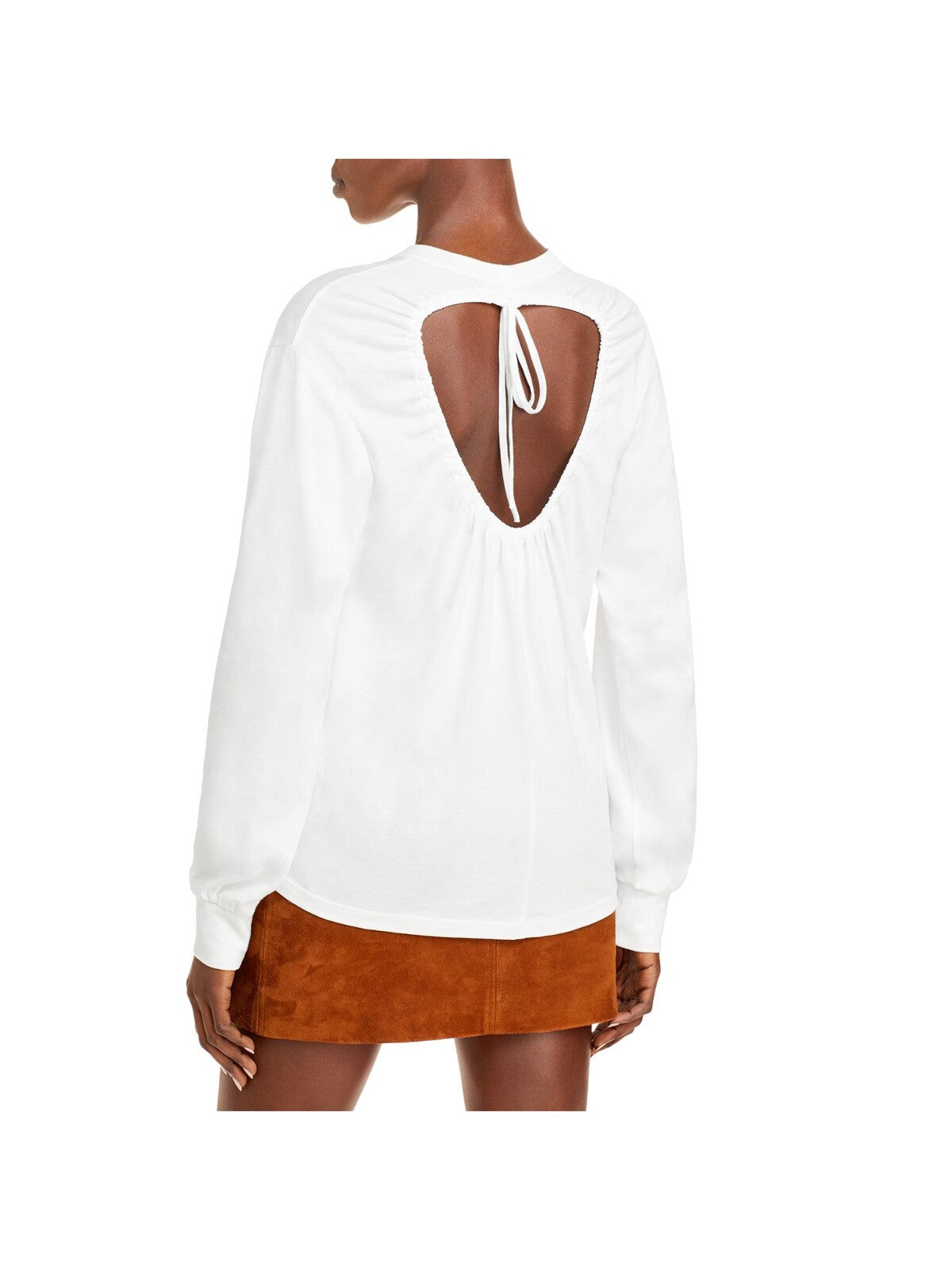 A.L.C. Womens White Cut Out Tie Long Sleeve Crew Neck Top L