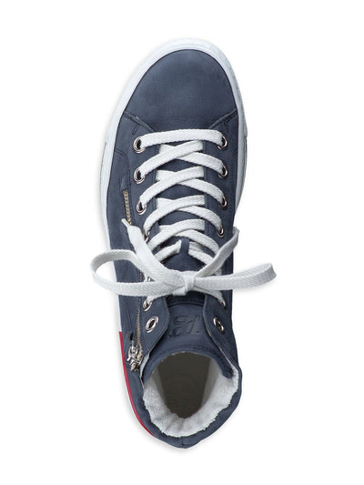 PAUL GREEN Womens Navy Lace Up Logo Padded Gia Round Toe Platform Zip-Up Leather Sneakers Shoes