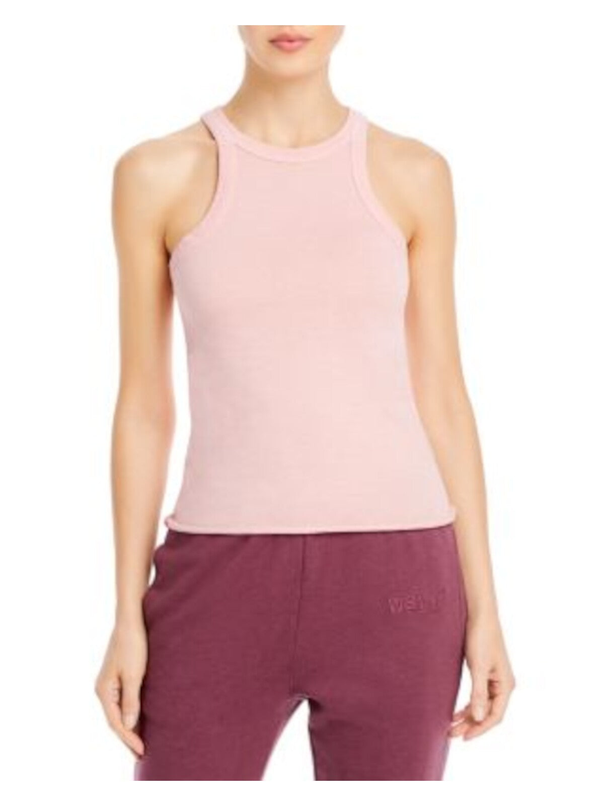 WSLY Womens Pink Ribbed Sleeveless Crew Neck Tank Top M