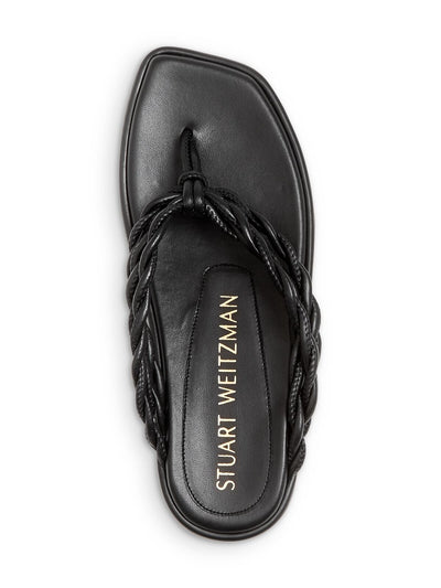 STUART WEITZMAN Womens Black Padded Braided Calypso Square Toe Block Heel Slip On Leather Thong Sandals 7.5 B