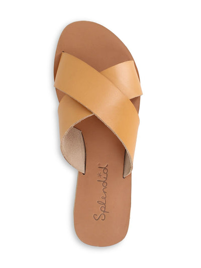 SPLENDID Womens Beige Comfort Tava Round Toe Slip On Leather Slide Sandals Shoes B
