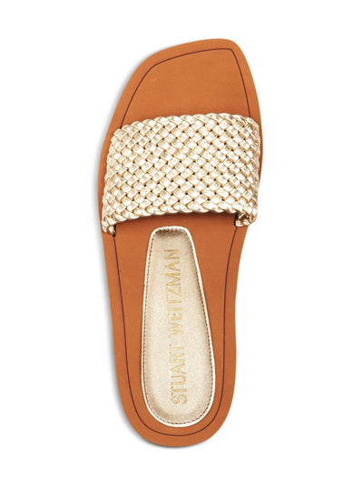 STUART WEITZMAN Womens Gold Metallic Woven Wova Square Toe Slip On Leather Slide Sandals Shoes 7.5 B