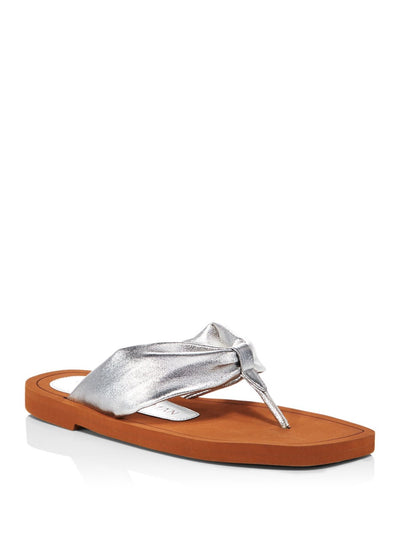 STUART WEITZMAN Womens Silver Metallic Cassie Round Toe Slip On Leather Flip Flop Sandal 8 B