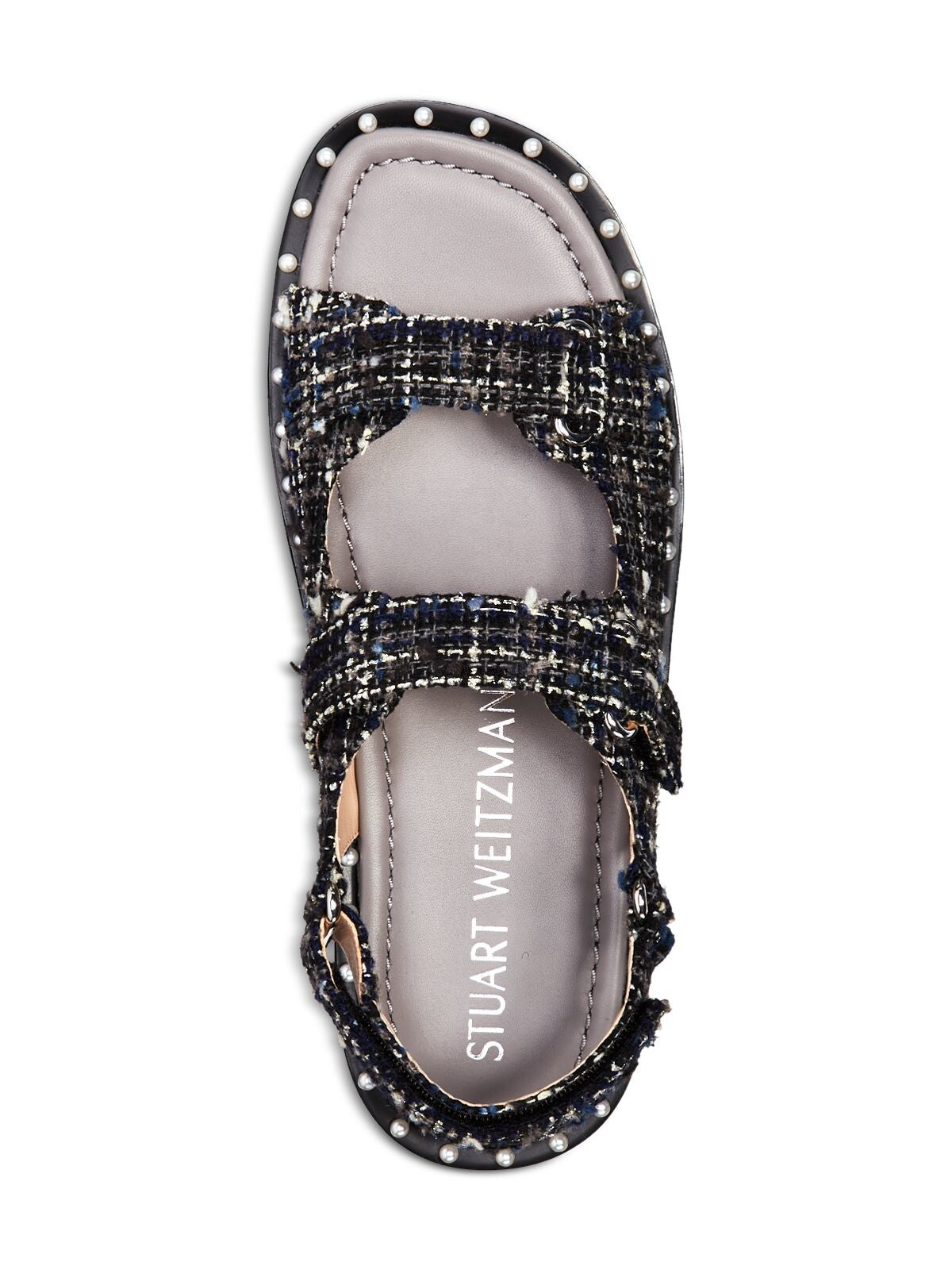 STUART WEITZMAN Womens Black Tweed Faux Pearl Embellished Padded Zoe Round Toe Wedge Slingback Sandal 5.5 B