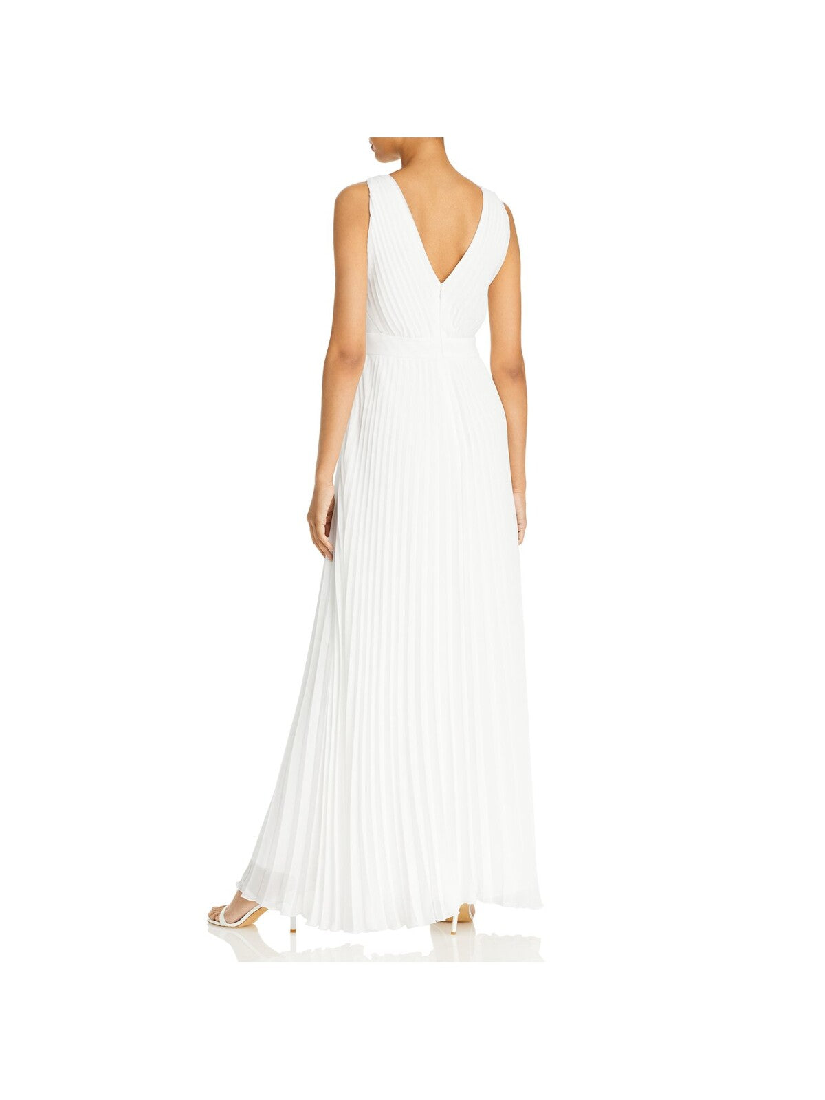 AQUA FORMAL Womens White Pleated Zippered V-back Sleeveless V Neck Maxi Cocktail Gown Dress 6