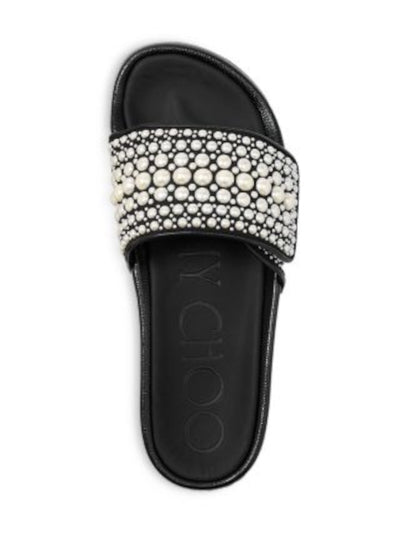 JIMMY CHOO Womens Black Cushioned Embellished Adjustable Fitz Round Toe Slide Sandals Shoes 36