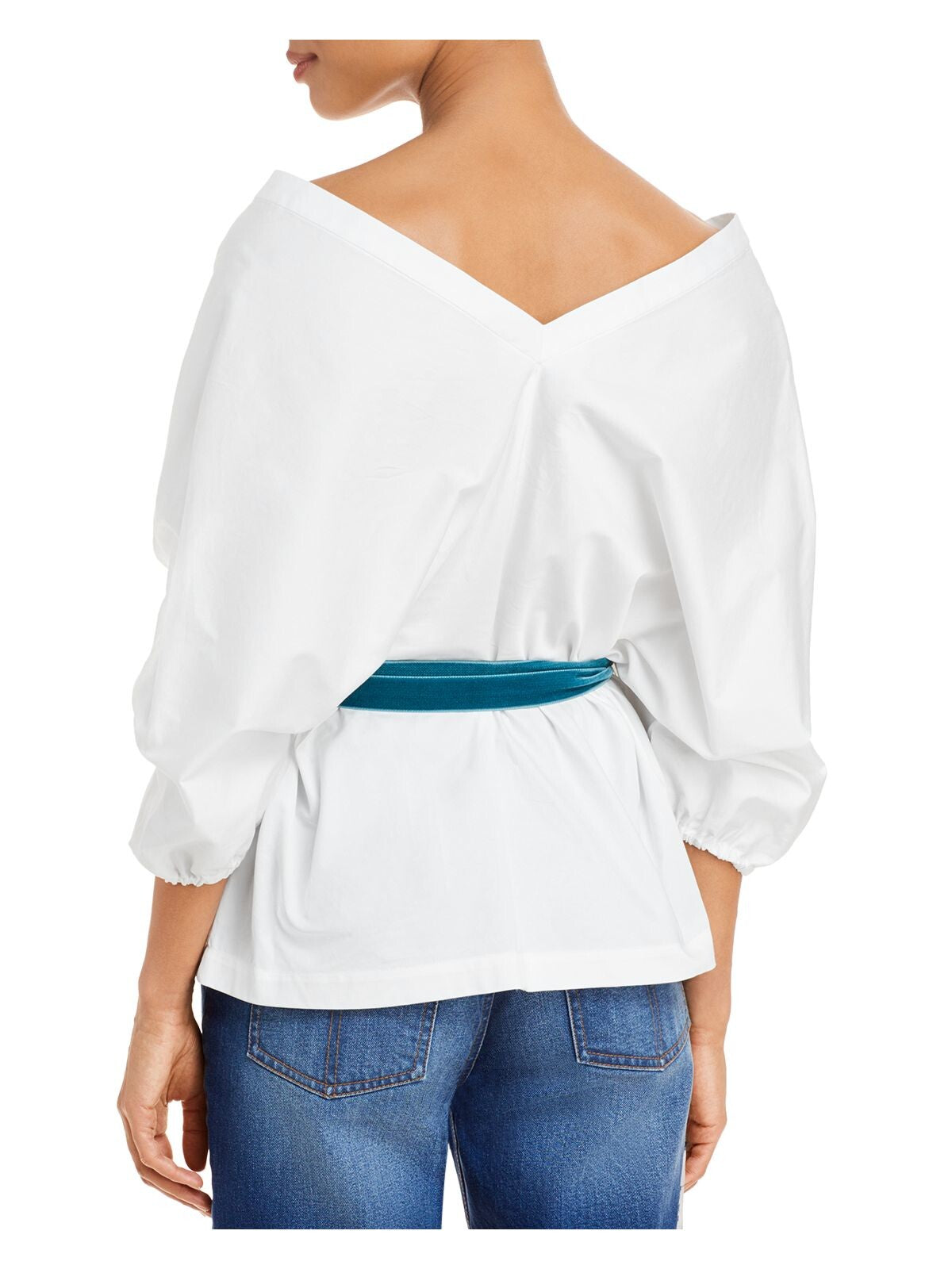HELLESSY Womens White Pleated Tie Belt Decorative Placket Dolman Sleeve Off Shoulder Cocktail Button Up Top XS