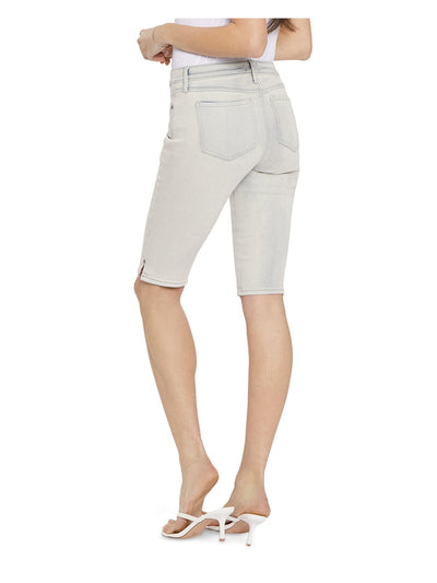 NYDJ Womens Light Blue Denim Zippered Pocketed Tummy-control Side Slit Bermuda Shorts 18