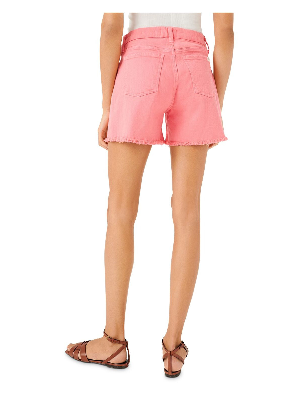 Jen 7 Womens Pink Stretch Zippered Pocketed Frayed Hem Tummy Control Shorts 16