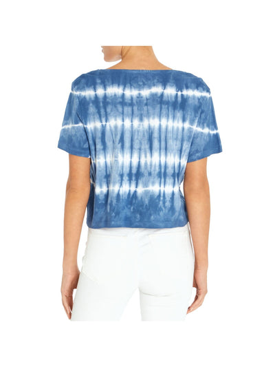 THREE DOTS Womens Blue Tie Dye Short Sleeve V Neck T-Shirt M