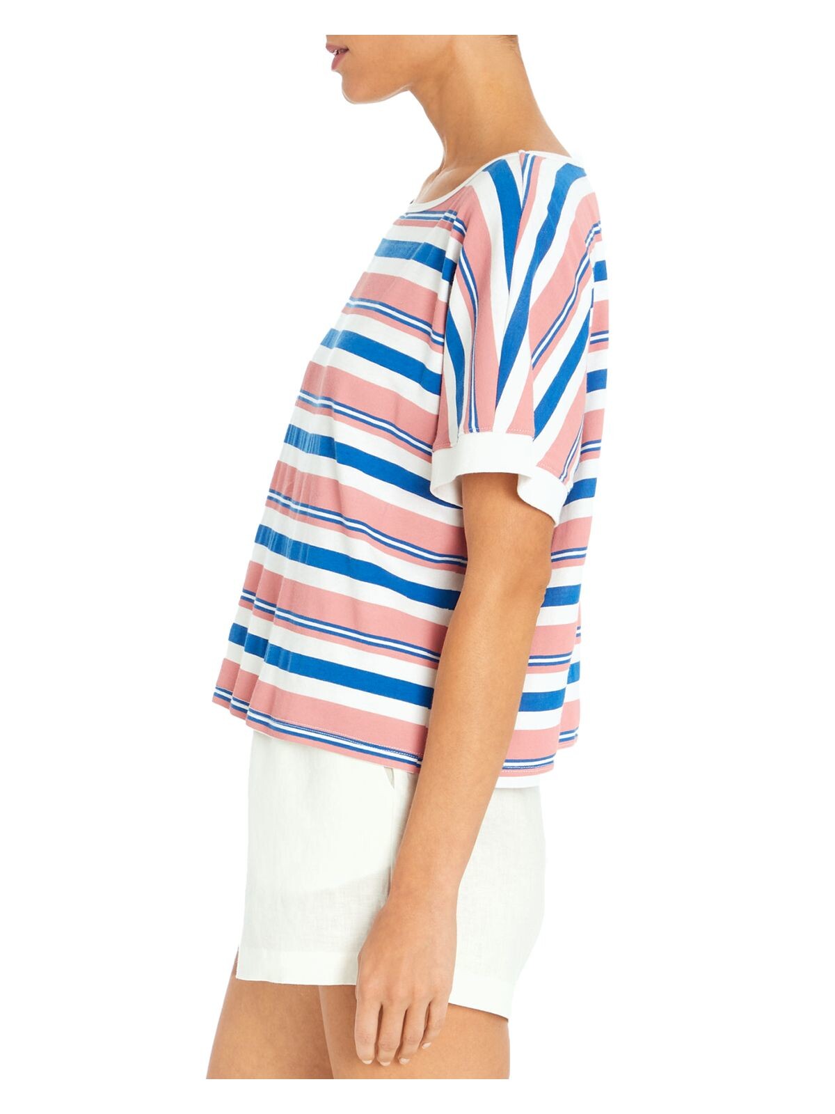 THREE DOTS Womens Pink Striped Dolman Sleeve Boat Neck Top XS