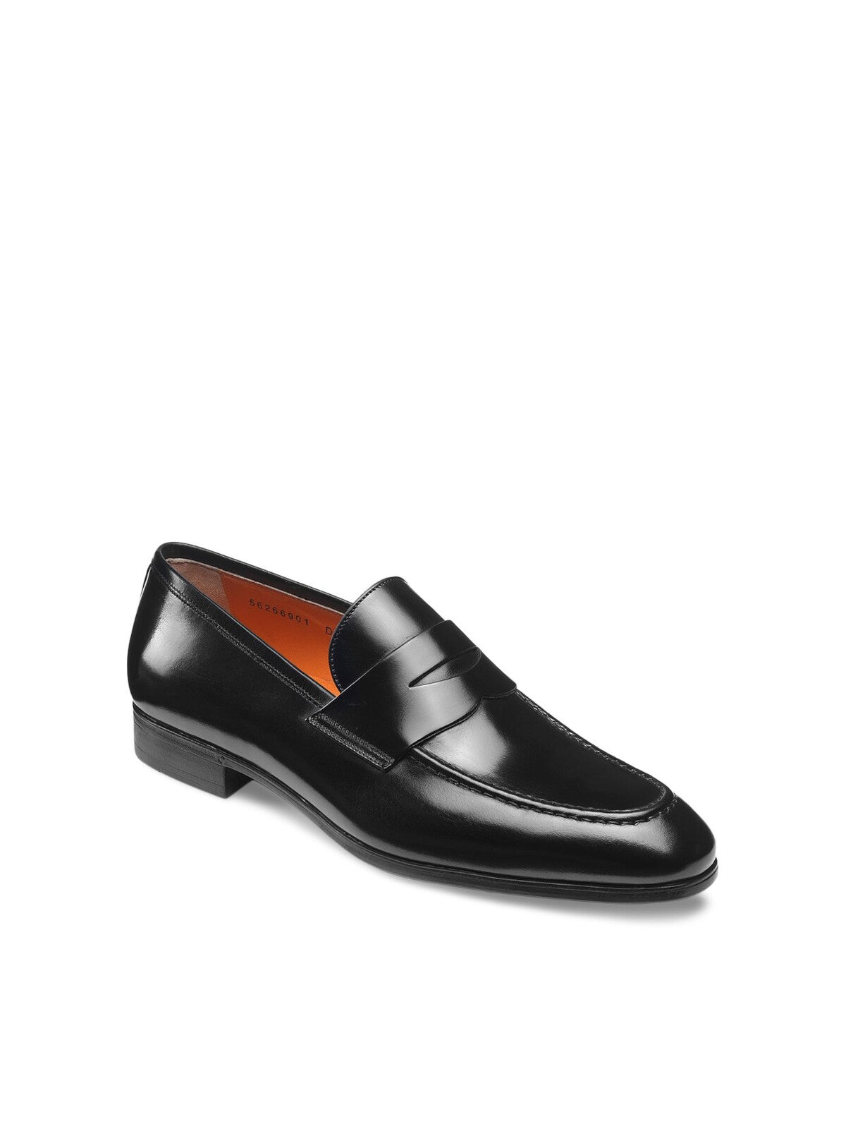 SANTONI Mens Black Penny Keeper Strap Cushioned Gavin Round Toe Block Heel Slip On Leather Dress Loafers Shoes 10.5 D