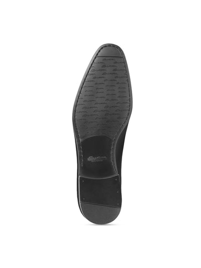 SANTONI Mens Black Penny Keeper Strap Cushioned Gavin Round Toe Block Heel Slip On Leather Dress Loafers Shoes D