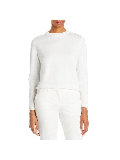 BOSS Womens White Cashmere Ribbed Long Sleeve Crew Neck Top S