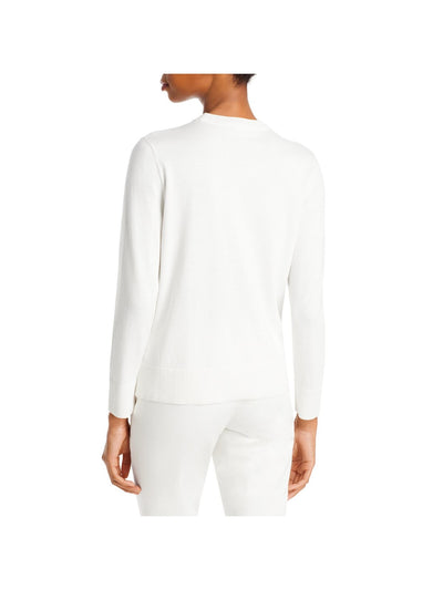 BOSS Womens White Cashmere Ribbed Long Sleeve Crew Neck Top S