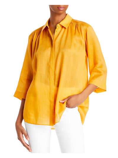 LAFAYETTE 148 NEW YORK Womens Orange 3/4 Sleeve Collared Button Up Top XS