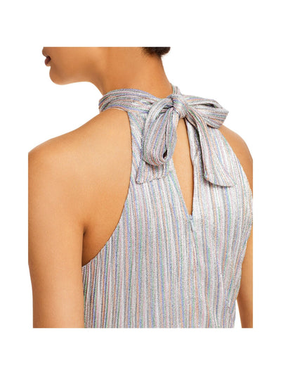 AQUA FORMAL Womens Metallic Textured Tie Neck Sleeveless Halter Full-Length Evening Gown Dress