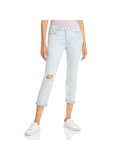 7 FOR ALL MANKIND Womens Light Blue Stretch Pocketed Zippered Slim Ripped Boyfriend Jeans 24