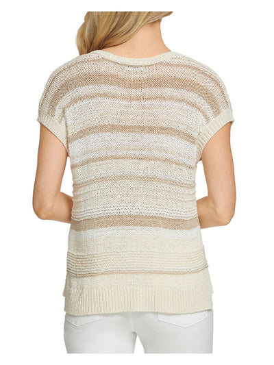 DKNY Womens White Striped Cap Sleeve Jewel Neck Sweater XL