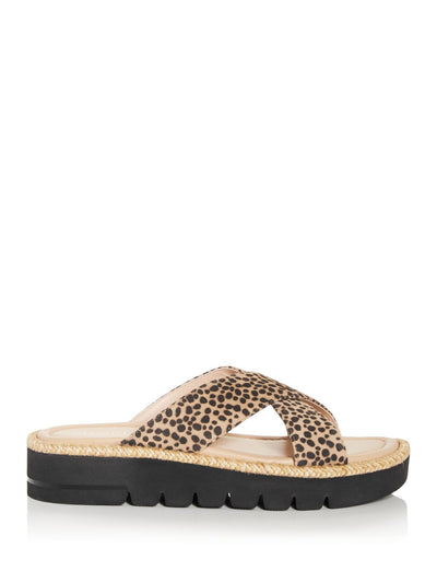 STUART WEITZMAN Womens Brown Animal Print 1/2" Platform Jute Cushioned Braided Roza Square Toe Wedge Slip On Leather Slide Sandals 10 B
