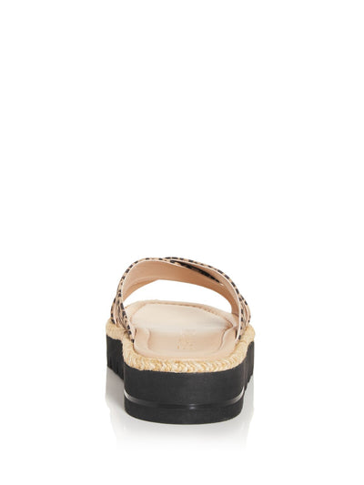 STUART WEITZMAN Womens Brown Animal Print 1/2" Platform Jute Cushioned Braided Roza Square Toe Wedge Slip On Leather Slide Sandals 10 B