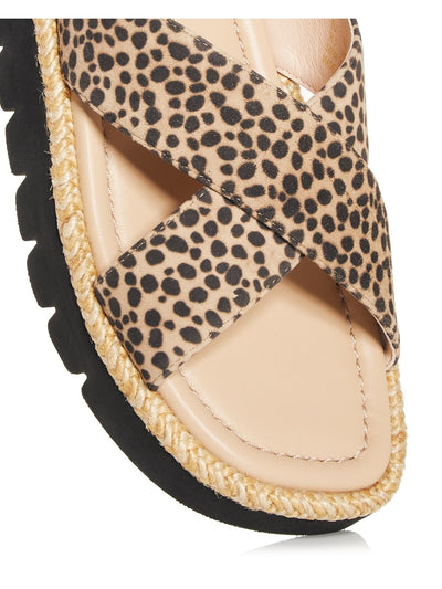 STUART WEITZMAN Womens Brown Animal Print 1/2" Platform Jute Cushioned Braided Roza Square Toe Wedge Slip On Leather Slide Sandals 10 B