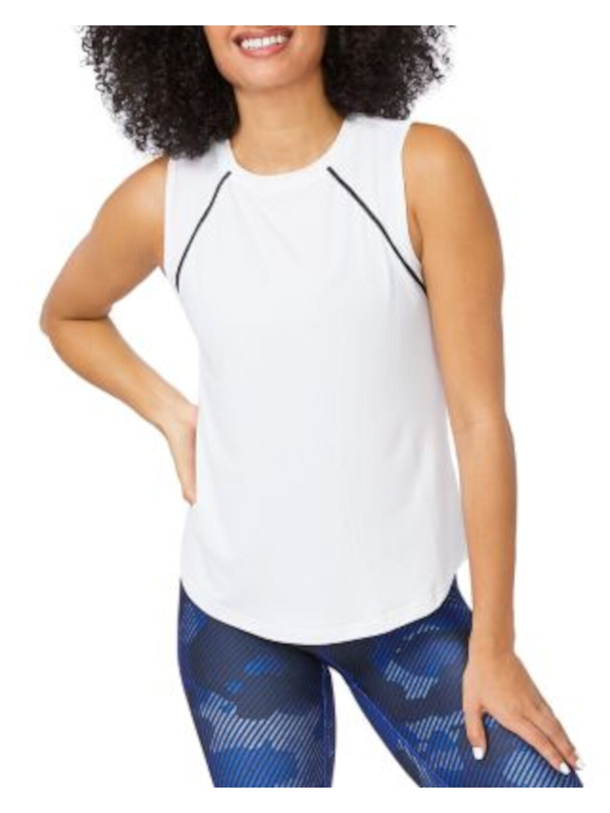 TEREZ Womens White Stretch Sleeveless Crew Neck Top L