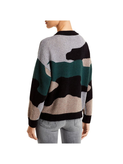Designer Brand Womens Black Cashmere Camouflage Long Sleeve Crew Neck Wear To Work Sweater XL