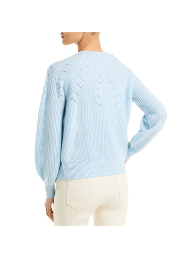 Designer Brand Womens Light Blue Stretch Ribbed Novelty Stitch Banded-hem Long Sleeve Round Neck Wear To Work Sweater XS