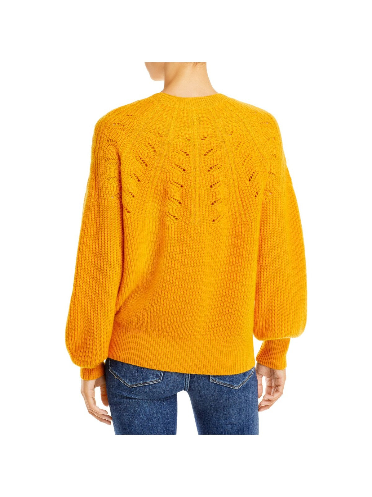 Designer Brand Womens Gold Ribbed Novelty Stitch Banded-hem Balloon Sleeve Round Neck Sweater M