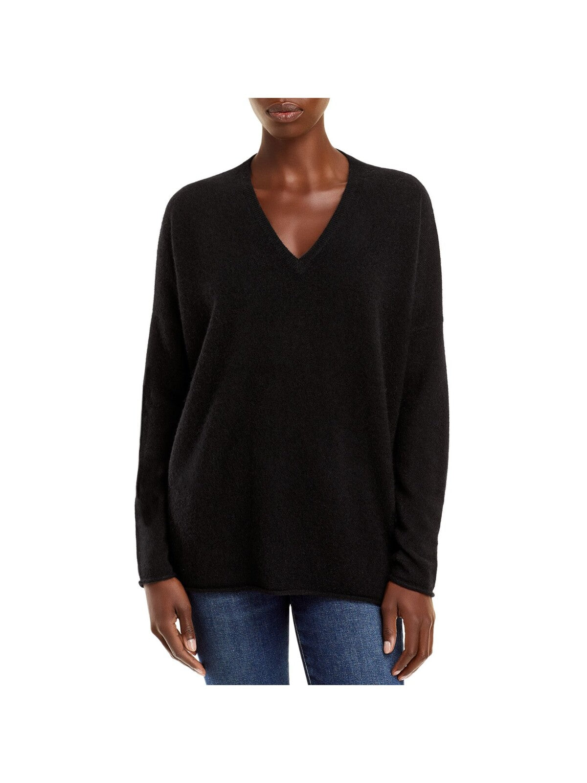 Designer Brand Womens Black Cashmere Long Sleeve V Neck Wear To Work Sweater S